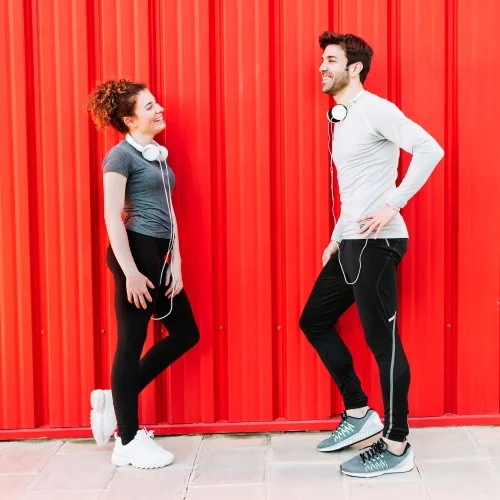 cheerful people speaking during training