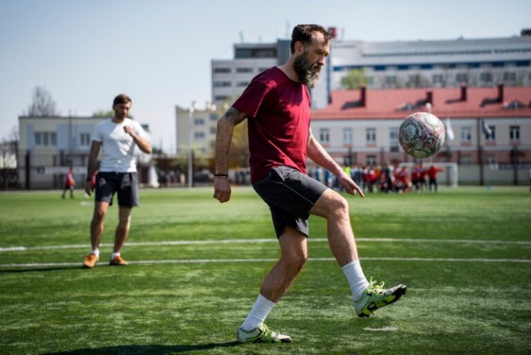 Denmark men playing soccer