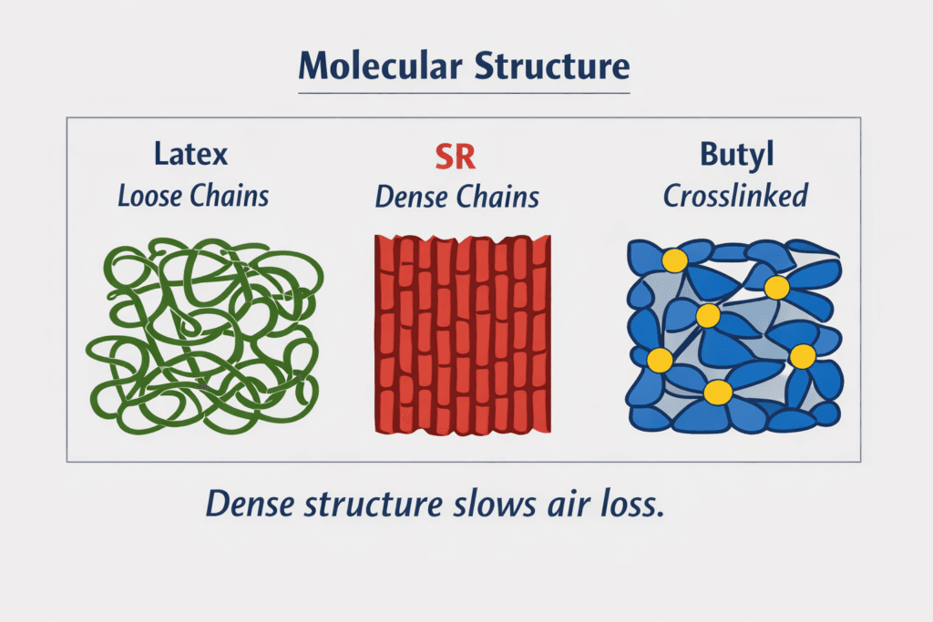image shows molecular structure of different soccer ball bladders